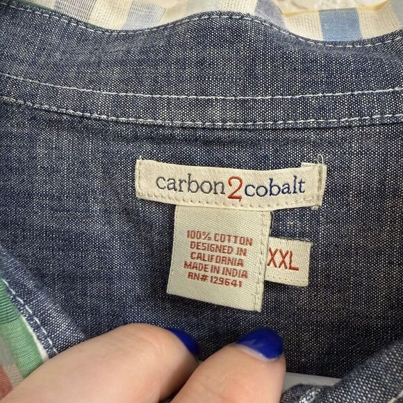 Carbon 2 Cobalt Shirt Mens XXL Button Up Plaid Cotton Long Sleeve - Picture 3 of 3